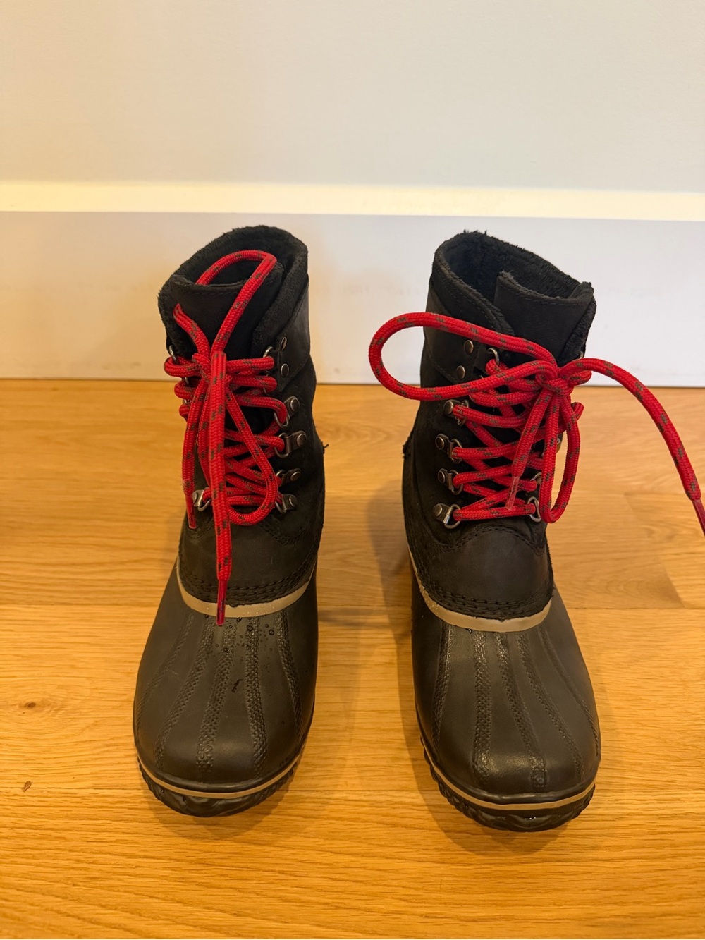 Sorel Black Winter Boots with Red Laces
